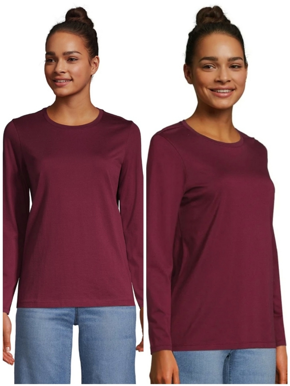 LANDS END Supima Cotton Tee Plum Purple Long Sleeve Crewneck Medium